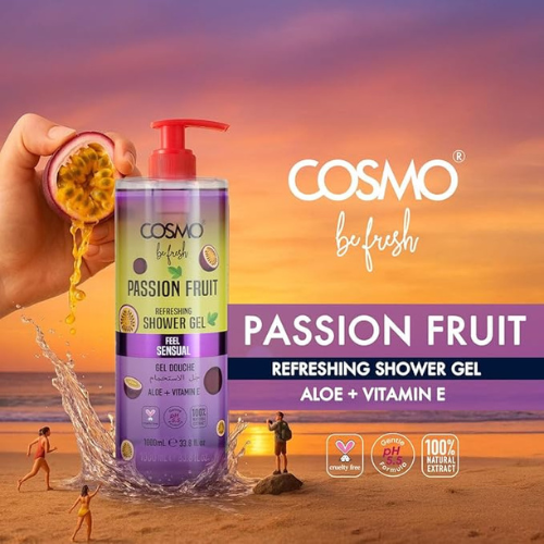 COSMO Be Fresh Passion Fruit Shower Gel with Aloe Vera & Vitamin E | Refreshing & Nourishing Body Wash – 1000ml
