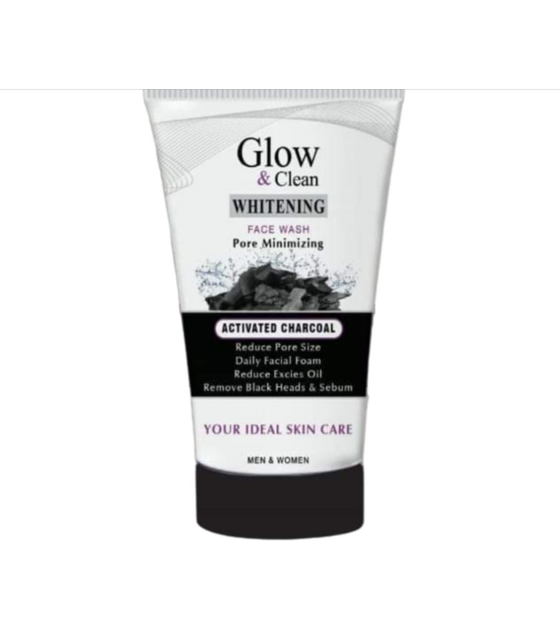 Glow & Clean Whitening Face Wash with Activated Charcoal – Pore Minimizing, Blackhead & Oil Control – For Men & Women