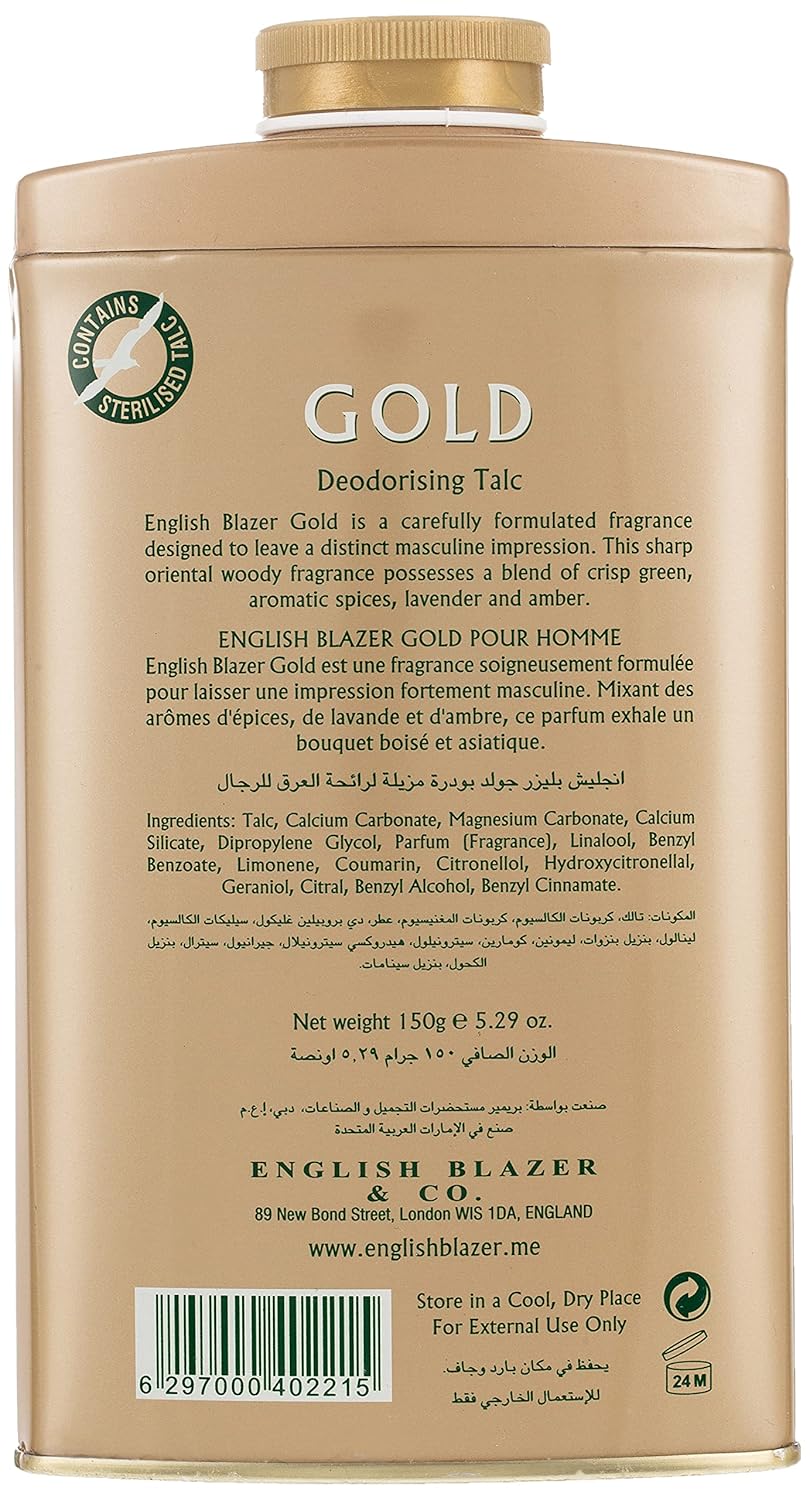 English Blazer Gold Deodorising Talc (150g) | Fresh & Masculine Body Talc
