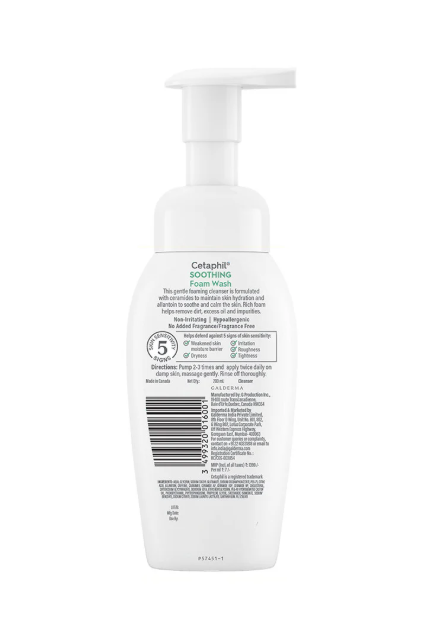 Cetaphil Soothing Foam Wash – 200ml | Gentle Foaming Cleanser with Ceramides for Dry, Sensitive Skin