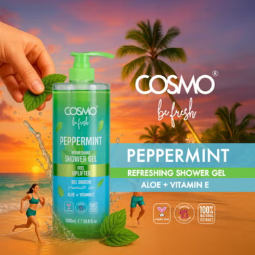 COSMO Be Fresh Peppermint Refreshing Shower Gel with Aloe Vera & Vitamin E 1000ml | Cooling & Invigorating Body Wash