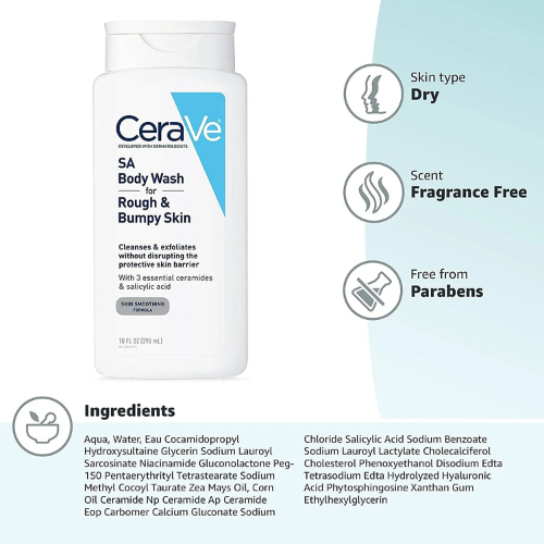Cerave SA Body Wash for Rough & Bumpy Skin – Exfoliating Cleanser with Salicylic Acid