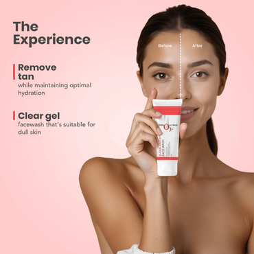 O3+ Tan Radiance Face Wash With Vitamin C Glowing Skin and Deep Cleanses and Unifies Skin Tone (60gm) Removes Tan and Brightens Skin| Exfoliates Gently| H