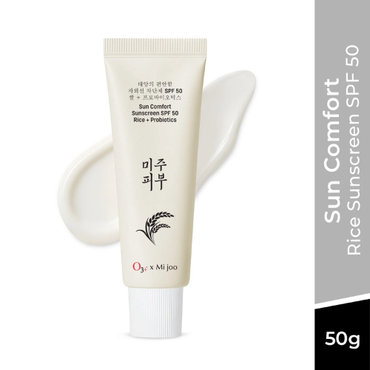 O3+ Mijoo Korea Sun Comfort Lightweight & Moisturising Sunscreen SPF 50 with Rice Probiotics 50g