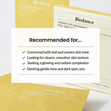 Biodance Radiant Vita Niacinamide Real Deep Mask (4 Sheets) | Brightening Glow Set