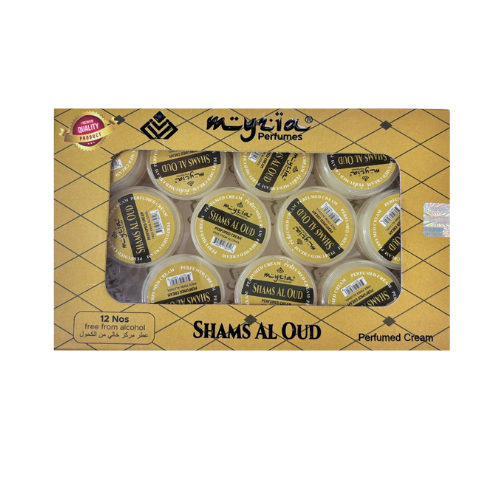 Myzia Shams Al Oud Perfumed Body Cream – 10g Each, Pack of 12