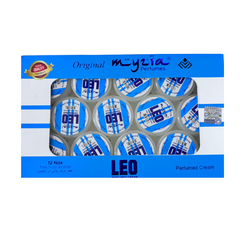 Myzia Leo Perfumed Body Cream – 10g Each, Pack of 12 | Bold & Vibrant Fragrance with Deep Hydration