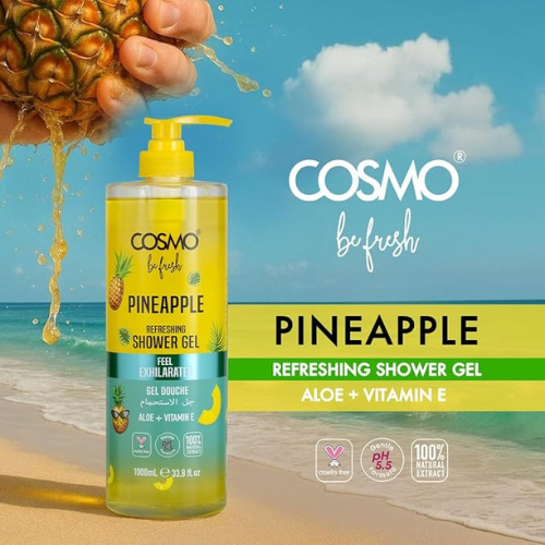 COSMO Be Fresh Pineapple Shower Gel with Aloe Vera & Vitamin E 1000ml | Refreshing & Nourishing Body Wash (1000 ml)