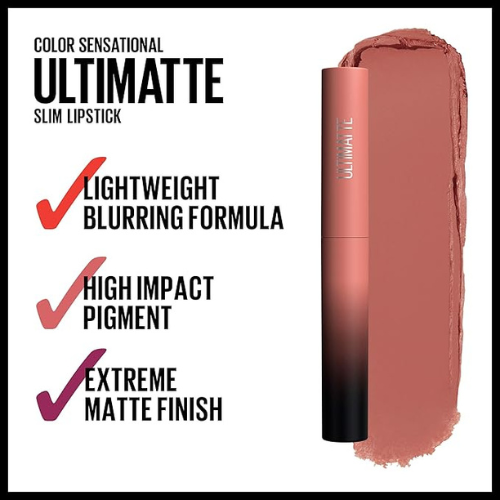 Maybelline New York Color Sensational Ultimatte Matte Lipstick – More Buff, Pink Beige | Non-Drying, Intense Pigment