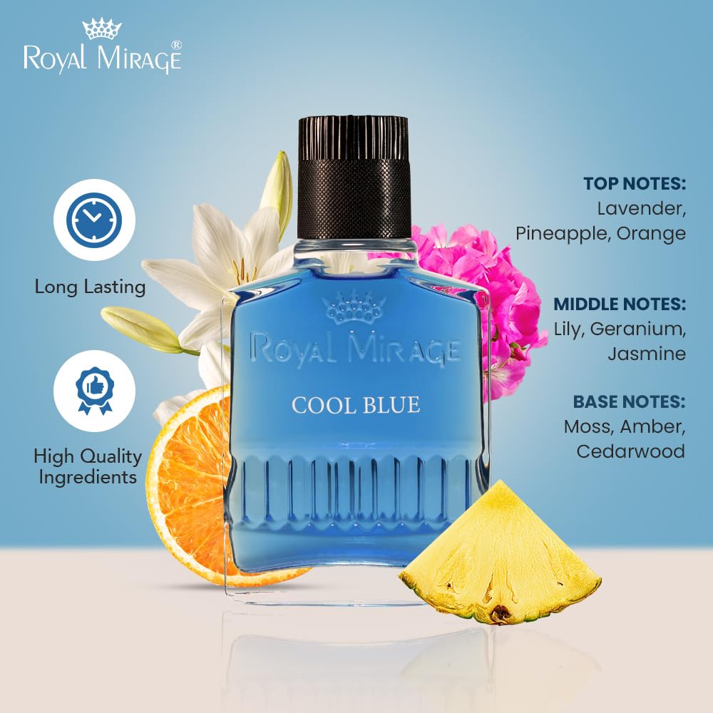 Royal Mirage Cool Blue Aftershave for Men | Refreshing Citrus & Floral Post-Shave Lotion | Long-Lasting Freshness | 100ml