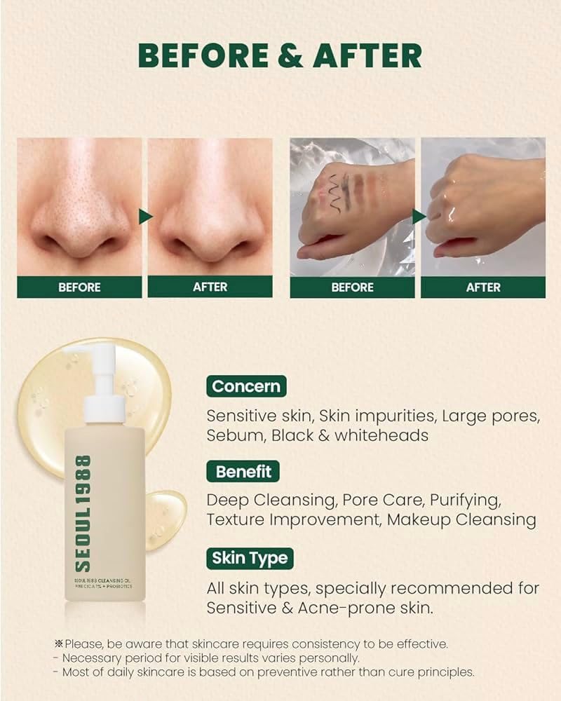 Korean skin SEOUL 1988 Cleansing Oil : Pine Cica 1% + Probiotics (200 ml)