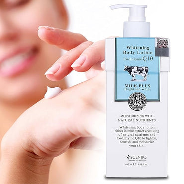 Scentio Milk Plus Organic Whitening Body Lotion with Co-Enzyme Q10 & Milk Protein – 400ml (Made in Thailand)