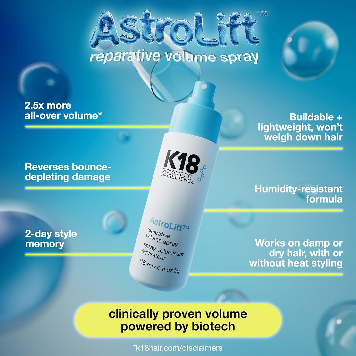 K18 AstroLift™ Reparative Volume Spray | 2-Day Hair Thickening & Damage Repair