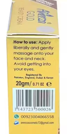 Aneeza Gold Beauty Cream with Avocado & Aloe Vera – Skin Whitening & Anti-Blemish Formula (30g)