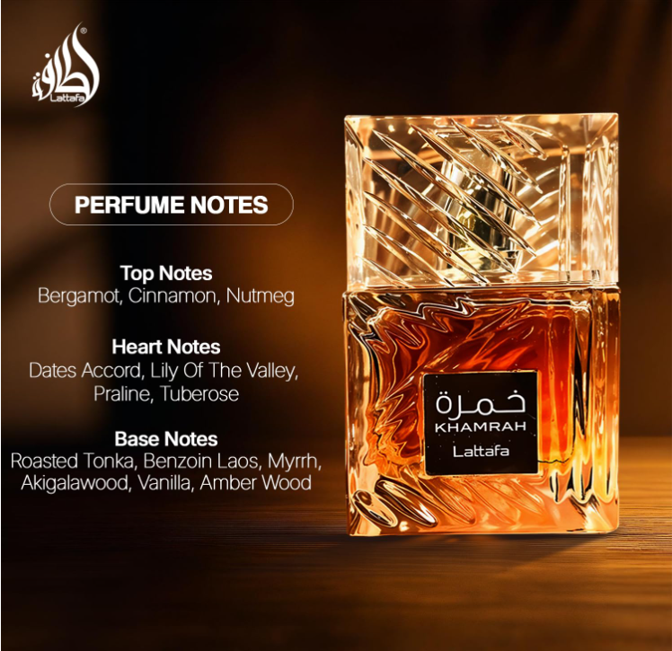 Lattafa Khamrah Eau de Parfum – 100ml | Warm, Spicy & Sweet Gourmand Scent Inspired by Angels’ Share