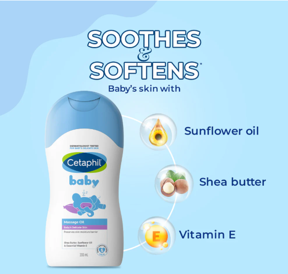 Cetaphil Baby Massage Oil – Nourishing Care with Organic Calendula for Baby’s Delicate Skin