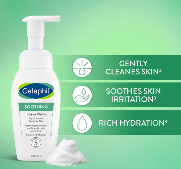 Cetaphil Soothing Foam Wash – 200ml | Gentle Foaming Cleanser with Ceramides for Dry, Sensitive Skin