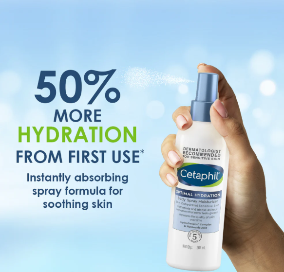Cetaphil Optimal Hydration Body Spray Moisturizer – 207ml (For Dry to Dehydrated, Sensitive Skin)