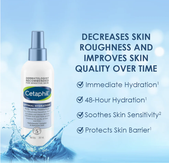 Cetaphil Optimal Hydration Body Spray Moisturizer – 207ml (For Dry to Dehydrated, Sensitive Skin)