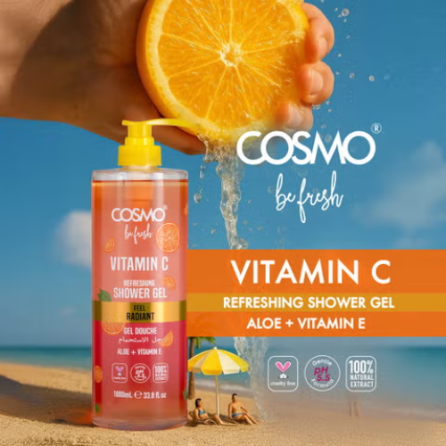 COSMO Be Fresh Vitamin C Shower Gel with Aloe Vera & Vitamin E 1000ml | Refreshing & Hydrating Body Wash