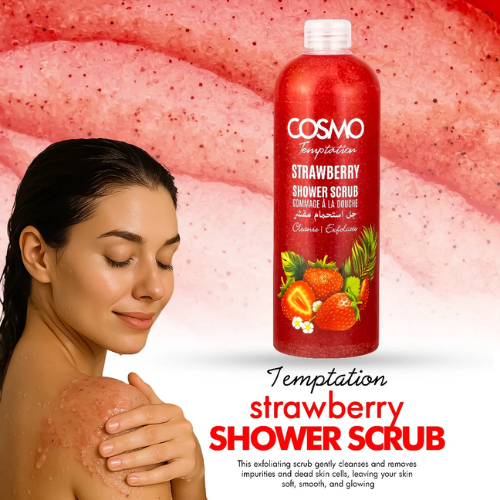 Cosmo Designs Temptation Strawberry Shower Scrub 1000ml | Exfoliating & Hydrating Body Scrub