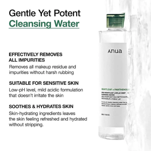 Anua Heartleaf + Panthenol Low pH Deep Cleansing Water (500ml) | Gentle Makeup Remover