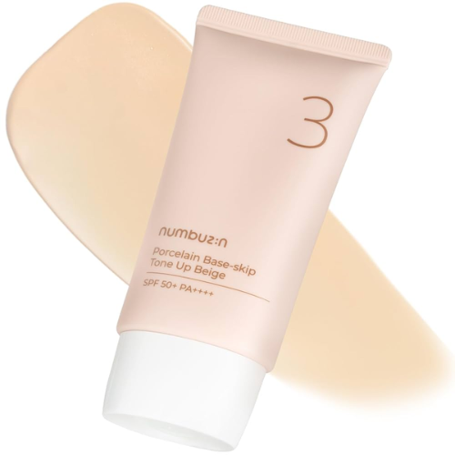 Numbuzin No.3 Porcelain Base-Skip Tone Up Beige SPF50+ (50ml) | Brightening Daily Sunscreen & Primer
