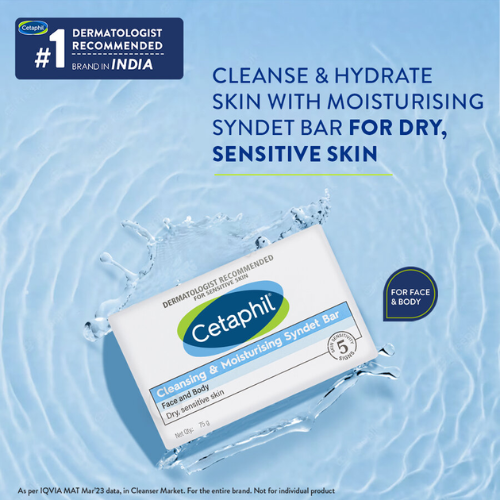 Cetaphil Cleansing & Moisturising Syndet Bar – Soap-Free Gentle Cleanser for Dry and Sensitive Skin