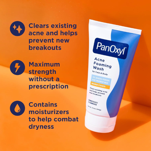 PanOxyl Acne Foaming Wash for Face & Body – Maximum Strength Benzoyl Peroxide Cleanser