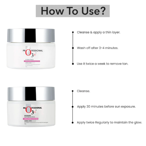 O3+ D Tan Pack & Radiant Day Cream Combo for Tanning (100g)