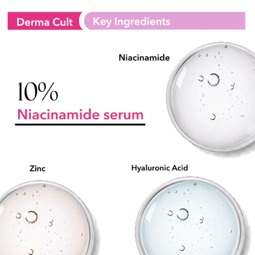 03+ Derma Cult 10% Niacinamide Face Serum for Acne Marks, Blemishes & Oil Balancing Zinc & Herbs (30ml)