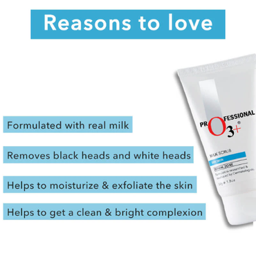 O3+ Milk Scrub Enriched with Macadamia Nuts Extracts for Clean & Bright Complexion (50g)