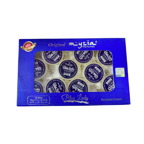 Myzia Blue Lady Perfumed Body Cream – 10g Each, Pack of 12 | Elegant Fragrance & Silky Moisture