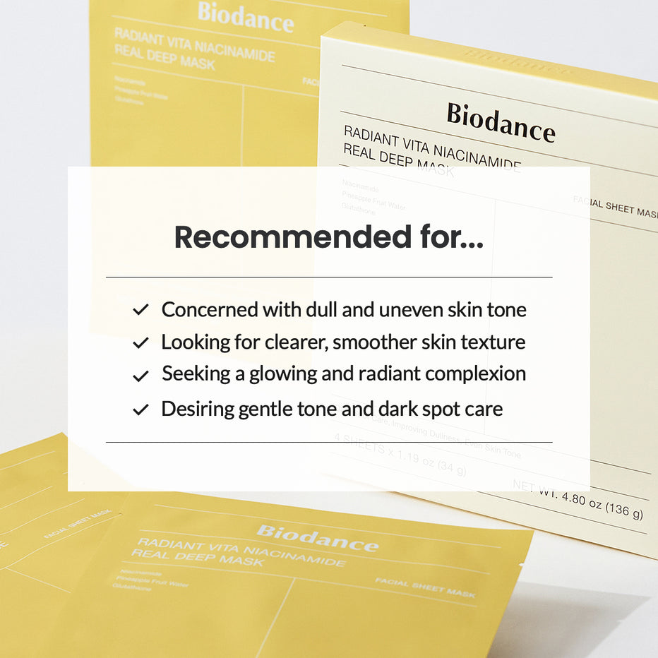 Biodance Radiant Vita Niacinamide Real Deep Mask (4 Sheets) | Brightening Glow Set